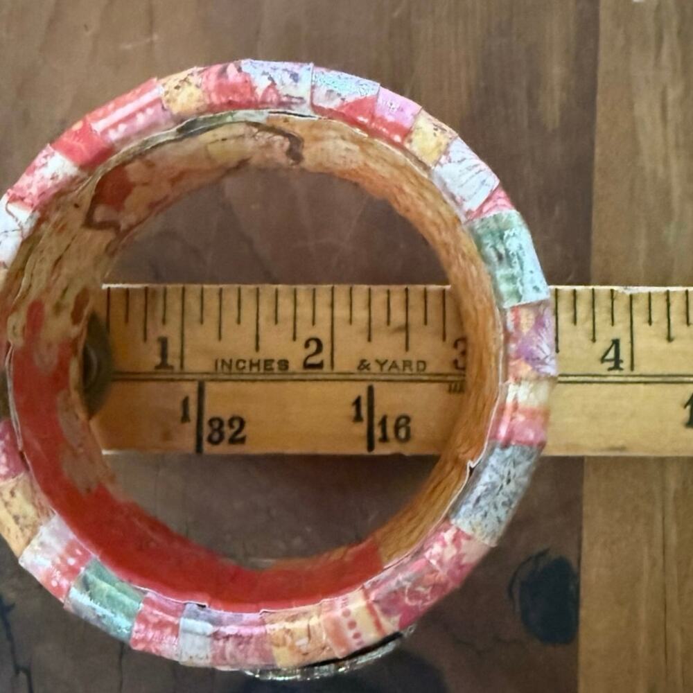 Vintage Decoupage‑Style Bangle • Multicolor Stripes & Floral Medallion - Picture 9 of 9